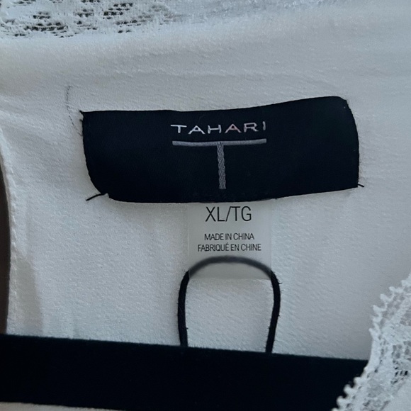 🆕 ✨ Tahari White Long Sleeve Blouse XL Feminine Lace Trim Elegant Scoop Neck Top - Picture 10 of 13